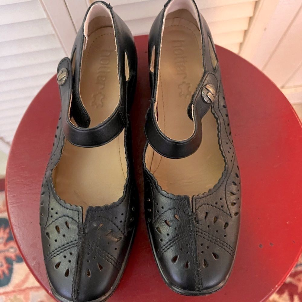 Hotter Black leather Mary Jane flats